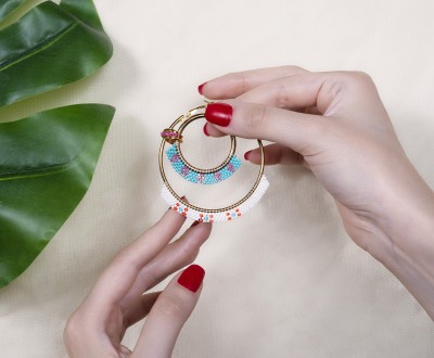 Σκουλαρίκια κρίκοι και ear cuff με γυάλινες κοντερίες Miyuki