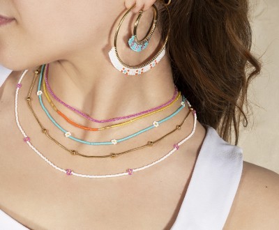 Σετ κολιέ με γυάλινες κοντερίες Miyuki και ατσάλινη αλυσίδα