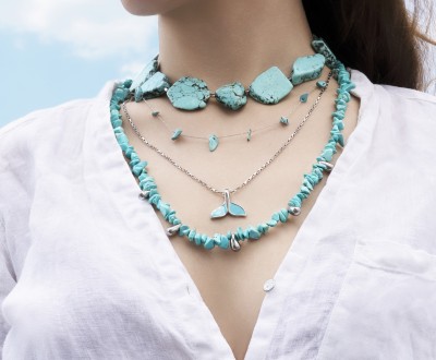 Σετ κολιέ με τιρκουάζ, ατσάλινες αλυσίδες και ατσάλινα στοιχεία