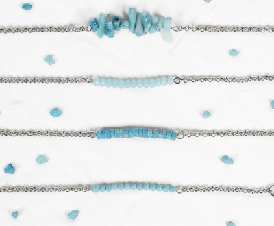 Βραχιόλια με τιρκουάζ, ατσάλινες αλυσίδες και άλλους ημιπολύτιμους λίθους