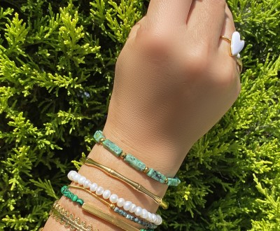 Σετ βραχιόλια με μαργαριτάρια και άλλους ημιπολύτιμους λίθιους σε γήινες αποχρώσεις και ατσάλινες αλυσίδες