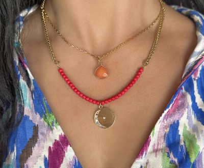 Σετ κολιέ με ημιπολύτιμους λίθους, ατσάλινα στοιχεία και ατσάλινες αλυσίδες