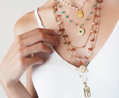 Σετ κολιέ με ατσάλινες αλυσίδες ρόζαριο και ατσάλινα στοιχεία