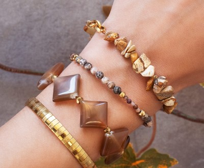 Σετ βραχιόλια με ημιπολύτιμες πέτρες σε καφέ αποχρώσεις