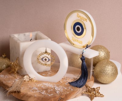 Επιτραπέζια plexiglass γούρια με σχέδια μάτια και μεταξωτές φούντες