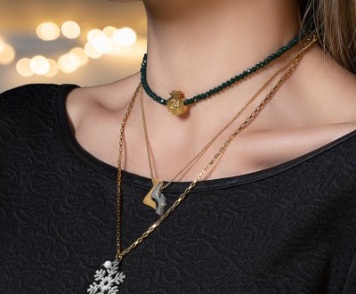 Σετ κολιέ με χριστουγεννιάτικα ατσάλινα στοιχεία 24, ατσάλινες αλυσίδες και κρυσταλλάκια