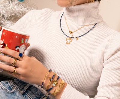 Σετ κολιέ και βραχιόλια με ατσάλινα στοιχεία και αλυσίδες, κρυσταλλάκια και ημιπολύτιμες πέτρες