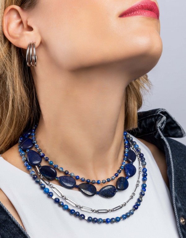 Σετ κολιέ με lapis lazuli και ατσάλινες αλυσίδες