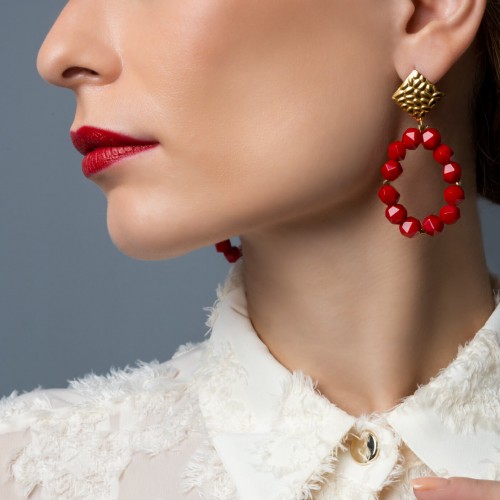 Σετ σκουλαρίκια με ημιπολύτιμες πέτρες σε dark red & gold απόχρωση