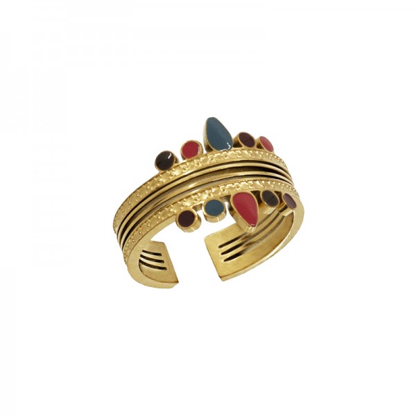 Ατσάλινο δαχτυλίδι με σκαλιστά designs και σμάλτο