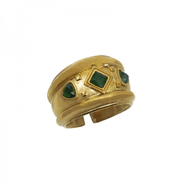 Ατσάλινο δαχτυλίδι με σκαλιστά σχέδια και κρύσταλλα