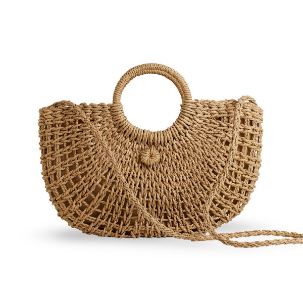 Γυναικεία τσάντα shopper ψάθινη με στρογγυλό χερούλι