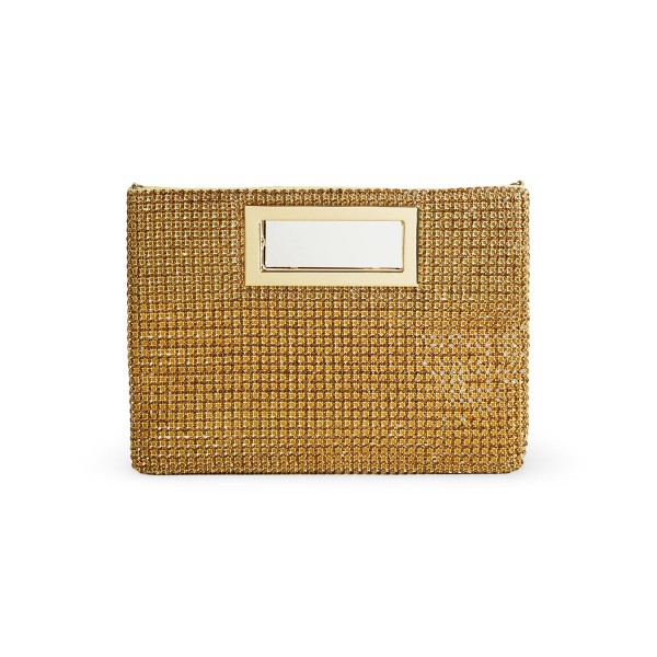 Γυναικεία βραδινή τσάντα clutch με στρας και λουράκι από αλυσίδα