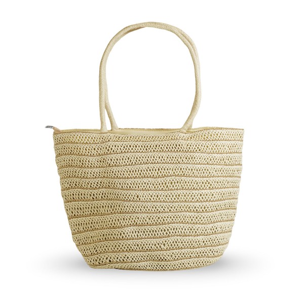 Γυναικεία τσάντα shopper ψάθινη με φερμουάρ, φόδρα και αραιή πλέξη