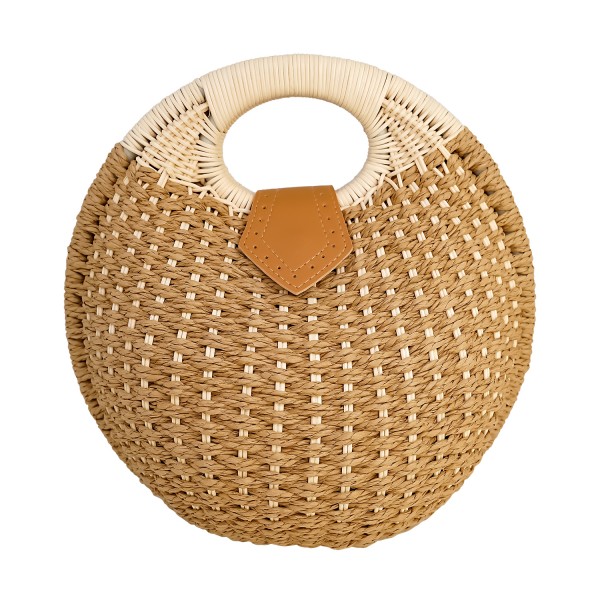 Γυναικεία τσάντα ψάθινη με λεπτομέρειες από οικολογικό δέρμα και λουράκι