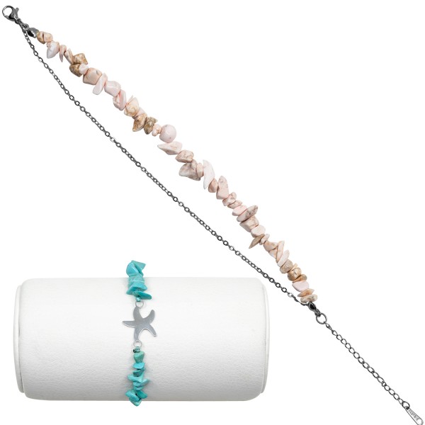 Σετ 2 χειροποίητα βραχιόλια με τσιπς, ατσάλινη αλυσίδα και αστερία