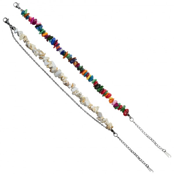 Σετ 2 χειροποίητα βραχιόλια με τσιπς, ατσάλινη αλυσίδα