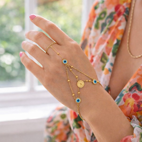 Ατσάλινο βραχιόλι και δαχτυλίδι με μάτια