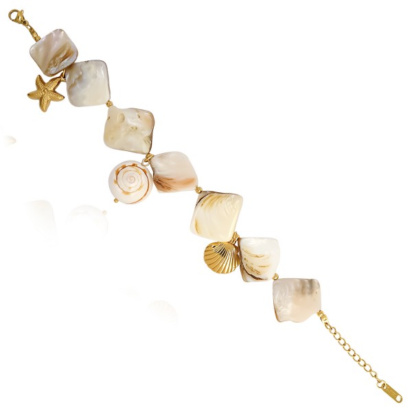 Ατσάλινο βραχιόλι με κοχύλι και ατσάλινα charms