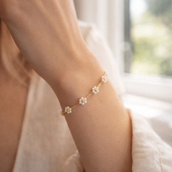 Ατσάλινο βραχιόλι με κρυστάλλινα λουλούδια