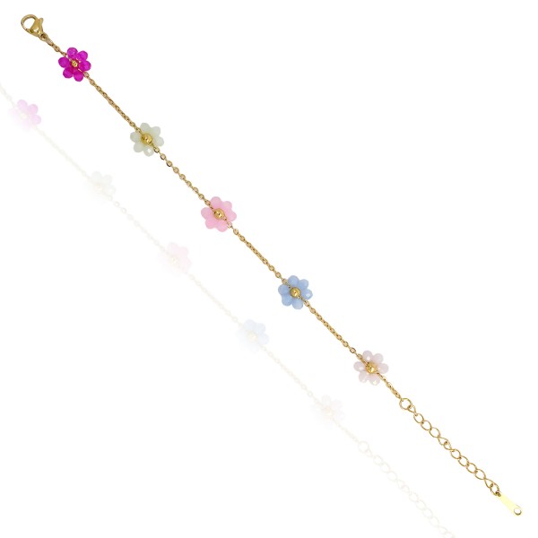 Ατσάλινο βραχιόλι με κρυστάλλινα λουλούδια