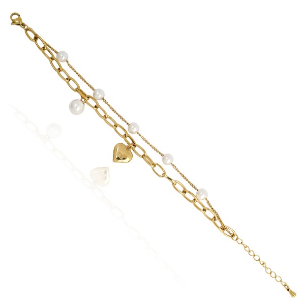 Ατσάλινο βραχιόλι με πέρλες και ατσάλινη καρδιά