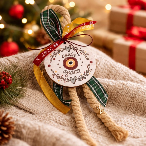 Γούρι με ρεγιόν, κορδέλες και ξύλινο στοιχείο