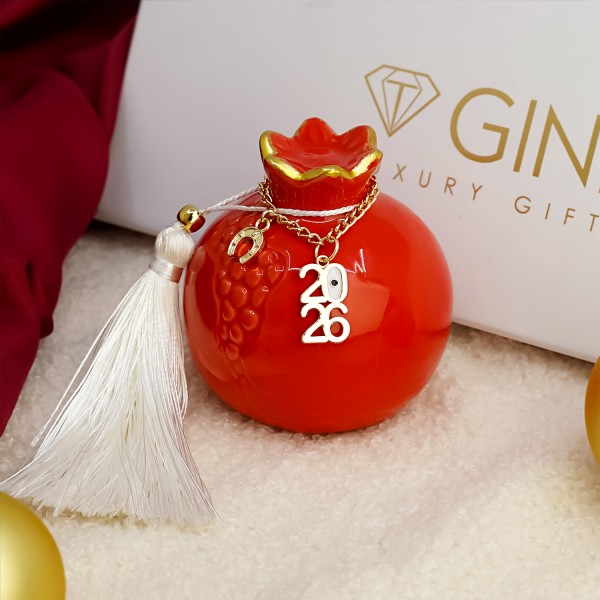 Γούρι με κεραμικό ρόδι και κορδέλες