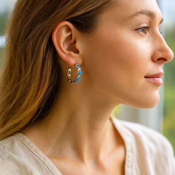 Ατσάλινα σκουλαρίκια κρίκος με χαολίτη