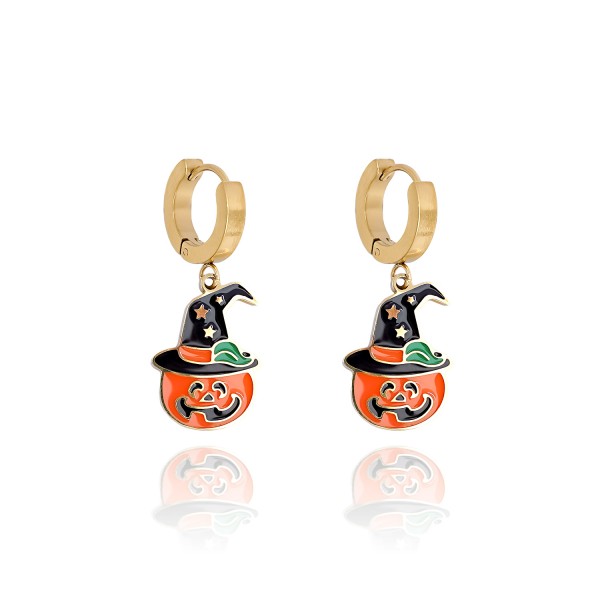 Ατσάλινα σκουλαρίκια με κρίκο και κολοκύθα Halloween