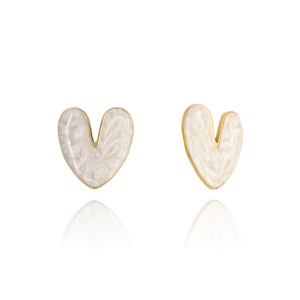 Ατσάλινα σκουλαρίκια καρφωτή καρδιά με περλέ σμάλτο