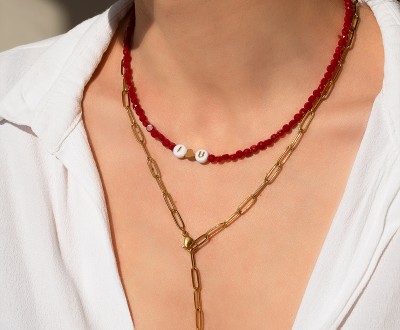 Σετ κολιέ με καρδιές σε διάφορα σχέδια, κρύσταλλα και ατσάλινες αλυσίδες