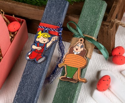 Σαγρε πασχαλινεσ λαμπαδεσ με ξυλινο στοιχειο με θεμα ''DENNIS''