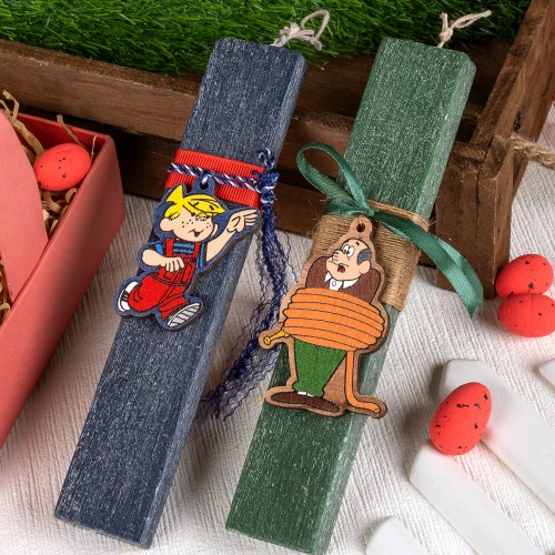 Σαγρε πασχαλινεσ λαμπαδεσ με ξυλινο στοιχειο με θεμα ''DENNIS''