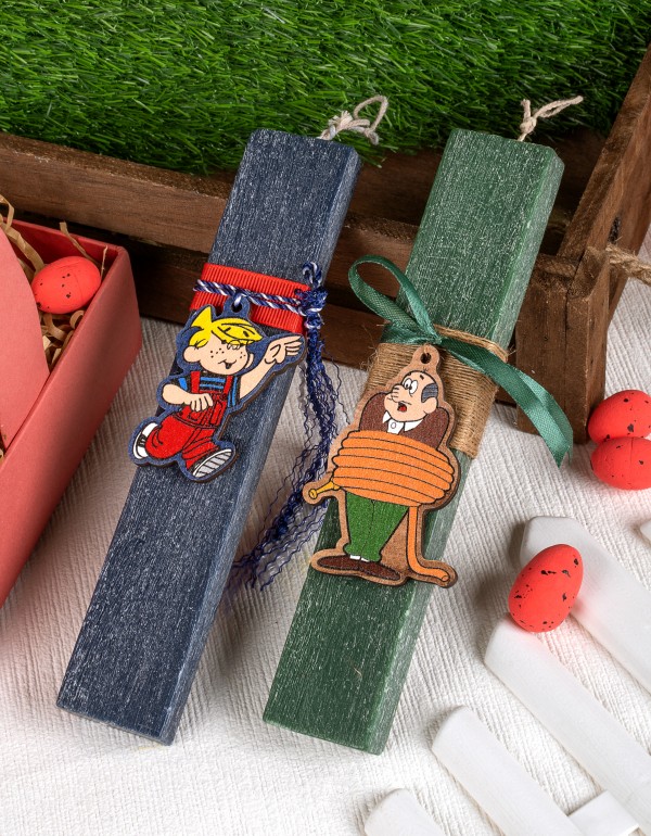 Σαγρε πασχαλινεσ λαμπαδεσ με ξυλινο στοιχειο με θεμα ''DENNIS''