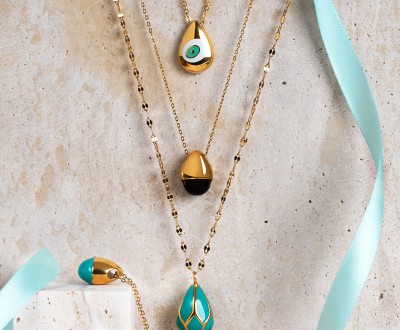 Σετ Κολιέ με ατσάλινα πασχαλινά αυγά - μάτια σε διάφορα σχήματα και χρώματα