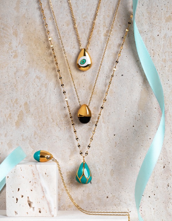 Σετ Κολιέ με ατσάλινα πασχαλινά αυγά - μάτια σε διάφορα σχήματα και χρώματα