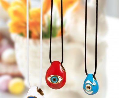 Σετ Κολιέ με ατσάλινα πασχαλινά αυγά - μάτια σε έντονα χρώματα και πλαστικοποιημένα κορδόνια