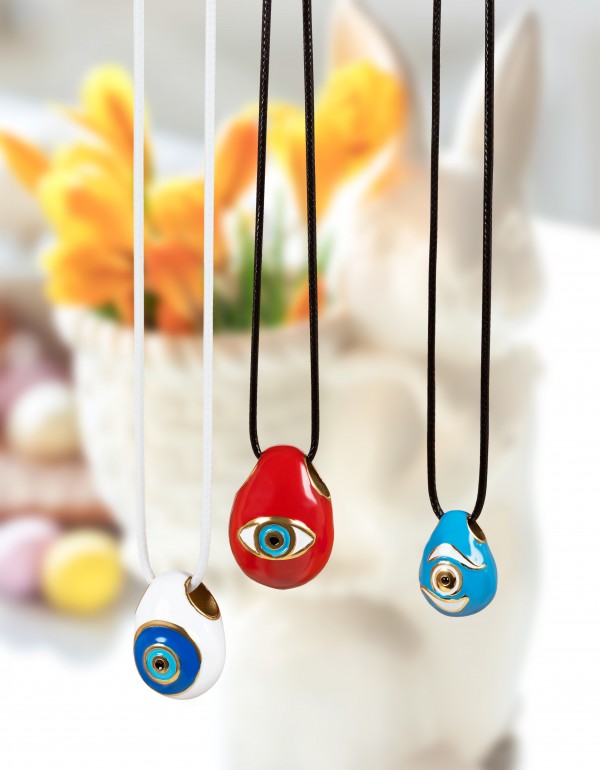 Σετ Κολιέ με ατσάλινα πασχαλινά αυγά - μάτια σε έντονα χρώματα και πλαστικοποιημένα κορδόνια