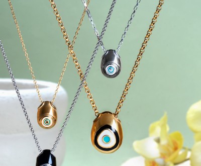 Σετ Κολιέ με gold, silver & black ατσάλινα πασχαλινά αυγά - μάτια σε διάφορα μεγέθη και ατσάλινες αλυσίδες