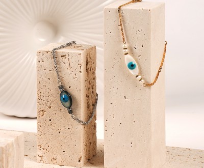 Σετ βραχιόλια με φίλντισι οβάλ ματάκια και ατσάλινες αλυσίδες