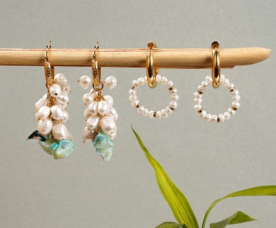 Ατσάλινα σκουλαρίκια με μαργαριτάρια και νεφρίτη