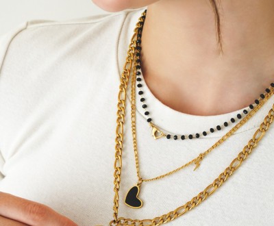 Σετ κολιέ με ατσάλινη αλυσίδα, ροζάριο και ατσάλινο   στοιχείο ''μαμά''