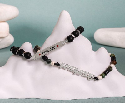 Σετ  βραχιόλια διακοσμημένα με μαύρο ματ αιματίτη,  χαολίτη και ατσάλινο στοιχείο ''μπαμπάς'' και '' best dad''