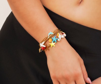 Βραχιόλια με ατσάλινες χρυσές αλυσίδες συνδυασμένες με ατσάλινα στοιχεία