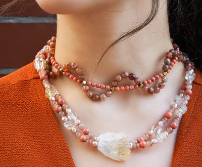 Σετ κολιέ με κρυστάλλινη πέτρα, αχάτη, νεφρίτη, αιματίτη και μαργαριτάρια