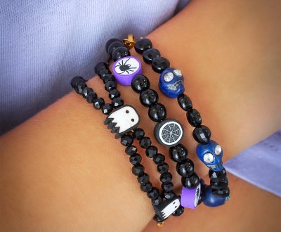 Βραχιόλια με αχάτη,  χαολίτη,  κρύσταλλα, φίμο και μαύρη πέτρα