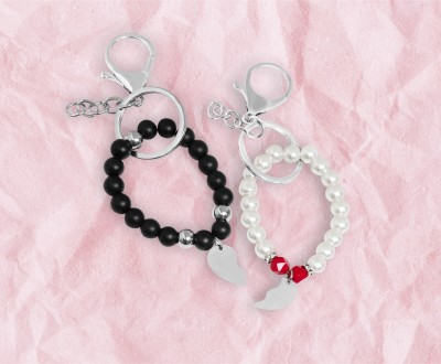 Μπρελόκ με πέρλα και μαύρη ματ πέτρα, συνδυασμένα με νεφρίτη, ατσάλινη μπάλα και ροδέλα με στρας