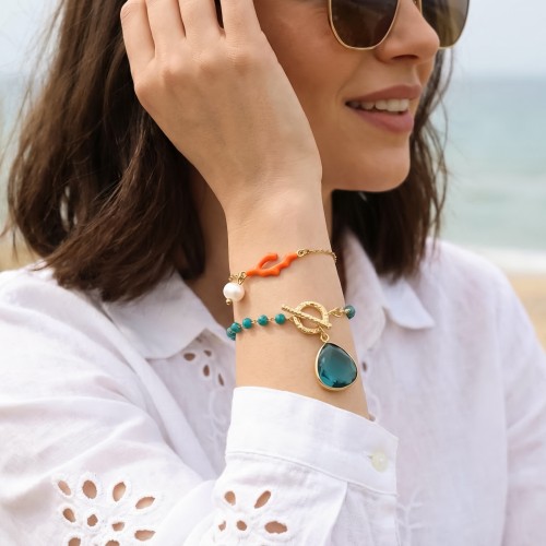 Κομψό σετ βραχιολιών με χρυσή αλυσίδα, ροζάριο με κρύσταλλα, χρυσά στοιχεία με κρύσταλλο και σμάλτο