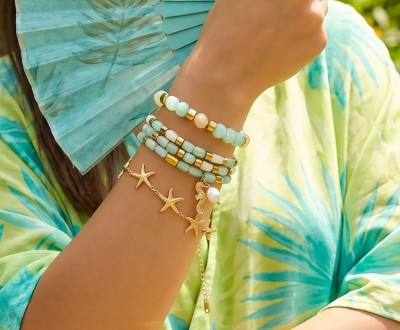 Βραχιόλια με μαργαριτάρια, κρύσταλλα, χρυσό αιματίτη, χαλαζία και χρυσό στοιχείο